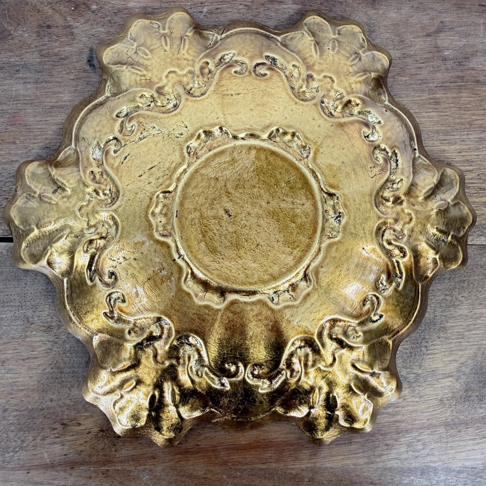 Red Pomegranate Gilded Glass‎ Centerpiece Bowl Handmade Turkey Gold Ruffled 9" - Picture 4 of 6